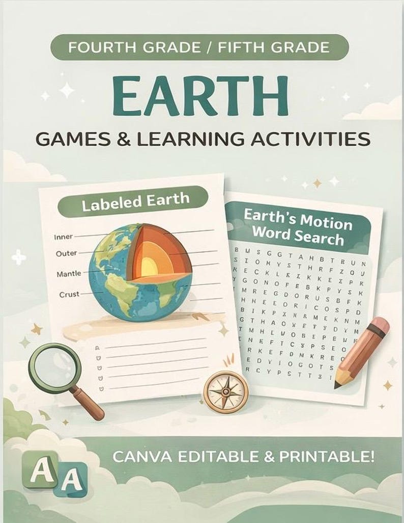 Earth Science Games for 4th-5th Grade, Printable & Canva Editable PDF ...