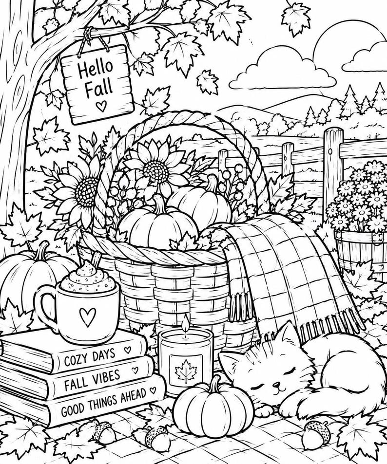 Fall Coloring Book for Kids | 15 Autumn Pages (digital PDF) - Etsy