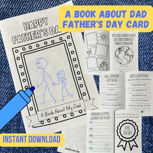 All About Dad Father’s Day Coloring Card 8 Pg. Booklet Printable Instant Download Last Minute Gift