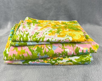 Vintage Fieldcrest Perfection Full Size Lakanset Percale Flerfärgade Blommiga Platta Örngott 2