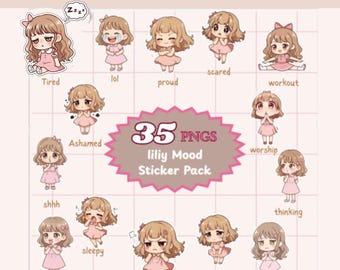 Paquete de pegatinas de humor kawaii, pegatinas de chica chibi (descarga digital)