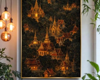 Thai Temple Wall Art, Ancient Mural Painting, Traditional Thai Decor, Digital Oil Painting (Digital Download)