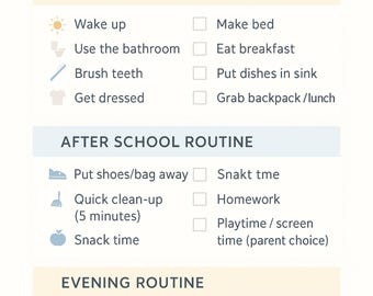 tabla de rutina diaria de los niños