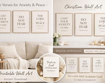 Juego de láminas decorativas cristianas para aliviar la ansiedad, Isaías 41:10, 1 Pedro 5:7 (Descarga digital)