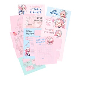 Aemease Wuthering Waves Printable Planner Set, Cute Anime Planner Inserts, Undated Daily Weekly Monthly Planner, Aesthetic Pink Stationery