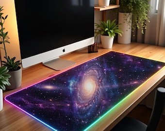 Galactic Nebula Desk Mat, Pastel Cloud Waves XL Mousepad, Gamer Setup Accessory