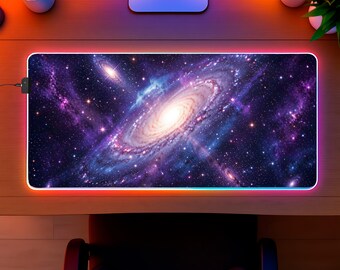 Galactic Nebula Desk Mat, Pastel Cloud Waves XL Mousepad, Gamer Setup Accessory