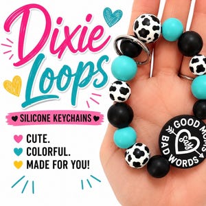 Dixie Loops™ Silicone Key Loop, Personalized Beaded Keychain, Purse Charm, Bag Tag, Custom Focal Bead, Handmade Gift