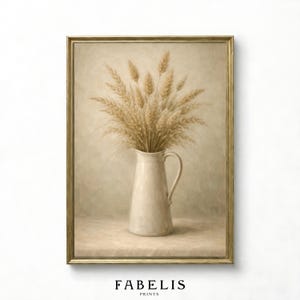 Rustic Still Life Wall Art - Dried Wheat In Ceramic Jug - Farmhouse Classical Decor