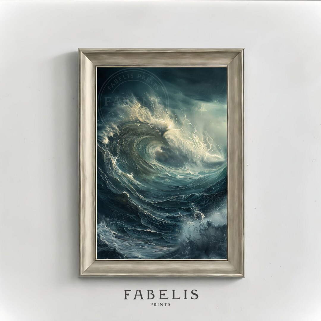 Dramatic Ocean Wall Art • Rising Storm Wave • Dark Seascape Painting ...