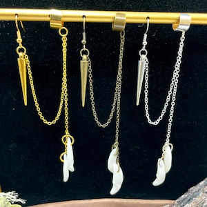 Coyote Teeth Ear Cuff | Bone Fang Dangle, Ethically Sourced| Clip-On Earring Option