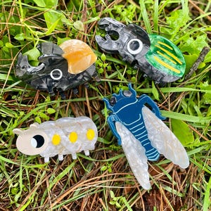 Lot of two barrettes hair, ornaments, vintage Lucite cicada bug bugs NOS Vintage Cicada Bug Lucite French Pin Brooch Jewelry  main image 2