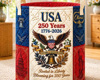 250 Years Of Freedom Quilted Laundry Basket, USA 250th Anniversary Storage Bin, 4th Of July Clothes Hamper, Independence Day Organizer Bin