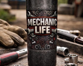 Envoltura para vaso delgado de 20 oz de Mechanic Life PNG / Diseño de sublimación de Blue Collar / Envoltura para vaso de mecánico