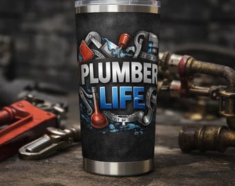 Envoltura para vaso delgado de 20 oz "Plomero Vida" PNG / Diseño de sublimación de cuello azul / Envoltura para vaso de plomero