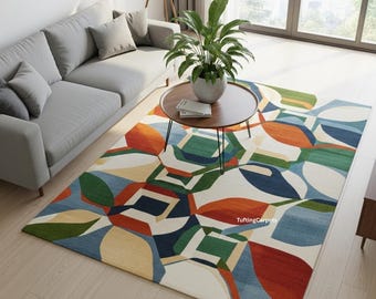 Colorful Modern Geometric Rug | Living Room Decor | Multicolor Contemporary Carpet | Vibrant Abstract Pattern Area Rug