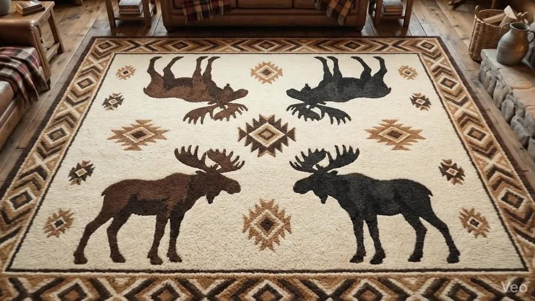 Real Moose Rug Hand-tufted Wool Moose Rug | Rustic Southwestern Lodge Area Carpet - Etsy