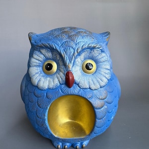 Golden-Bell Blue Owl Figurine - Handcrafted Japanese Ceramic