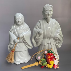 Takasago Elderly Couple Figurines | Japanese Porcelain Symbol of Eternal Love & Longevity