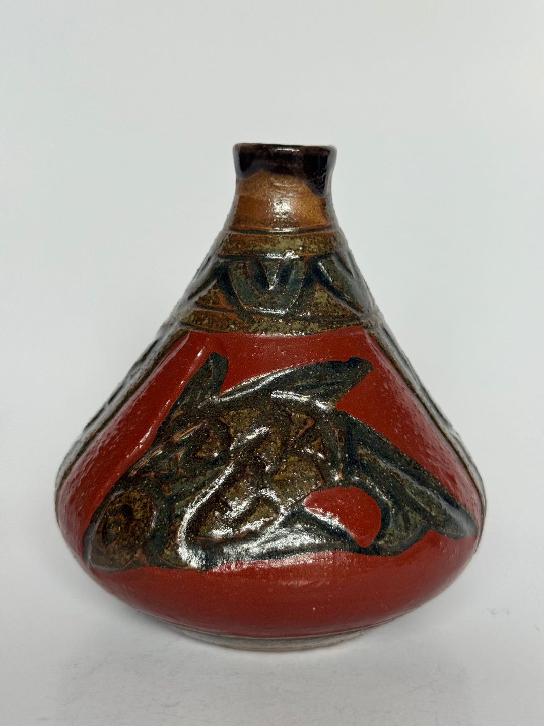 Tsuboya Japanese Tsuboya Pottery Fish Motif Vase – Handcrafted Okinawan Folk ...