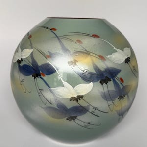 Kutani Japanische Kranich Vase - Handbemalte Porzellan Kugel mit Eleganten fliegenden Kranichen