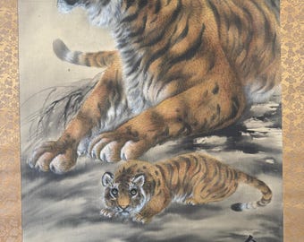 ⑨日本画 虎 水墨画 掛け軸 アンティーク日本の壁掛け装飾、壁アート、日本の水墨画虎、虎アート