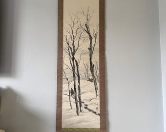 アンティークの日本の掛け軸、風景画、滝、山の絵、日本の掛け軸、水墨