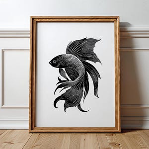 Betta Fisch Wand Kunst Druck, Minimalistische Siamesische Kampffisch Dekor (Digitaler Download)