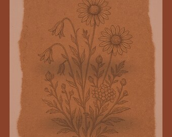 Terracotta Wildflower Print – Earthy Vintage Floral Illustration (Digital Download)