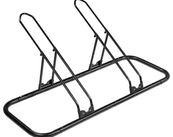 Soporte de suelo para bicicletas CD, estacionamiento estable para 2 bicicletas de montaña de 20" a 29" y bicicletas de carretera 700C, almacenamiento en garaje interior con soportes ajustables para ruedas.