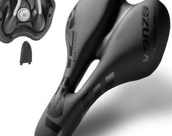 Sillín de bicicleta Venzo cómodo con soporte AirTag oculto y protección antirrobo debajo del asiento para bicicletas de montaña, carretera, trekking, híbridas y cruiser.