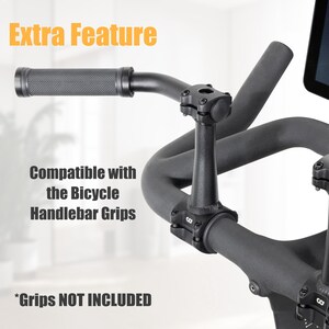 Puede incluir: Primer plano de un manillar de bicicleta negro con un agarre texturizado. El texto "Extra Feature" est&aacute; en amarillo. El texto "Compatible with the Bicycle Handlebar Grips" est&aacute; en la imagen. El texto "*Grips NOT INCLUDED" tambi&eacute;n est&aacute; en la imagen.