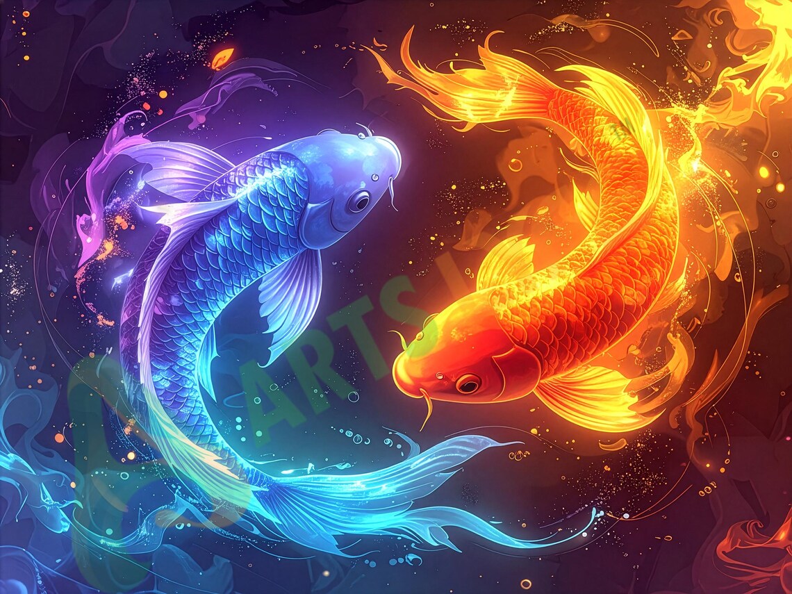 Fire & Ice Koi Fish Wall Art – Yin Yang Koi Painting - Digital Download ...
