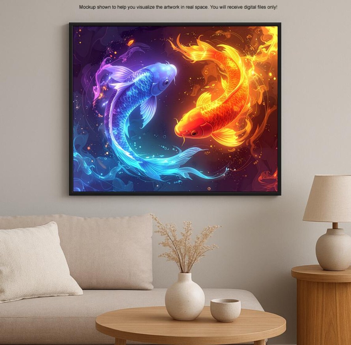 Fire & Ice Koi Fish Wall Art – Yin Yang Koi Painting - Digital Download ...