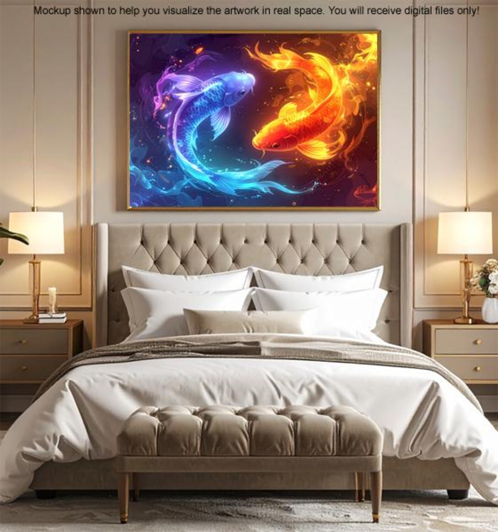 Fire & Ice Koi Fish Wall Art – Yin Yang Koi Painting - Digital Download ...