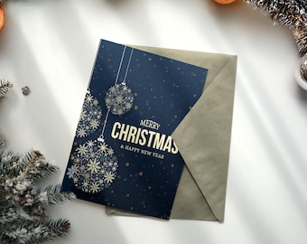 Blue Elegant Christmas Postcard Set | Instant Download & E-Card Bonus