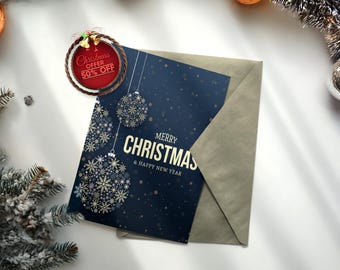 Blue Elegant Christmas Postcard Set | Instant Download & E-Card Bonus