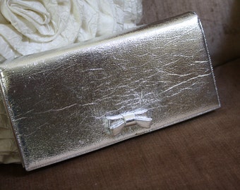 Silver Lame Purse Clutch Metallic Foil Bow 1960s