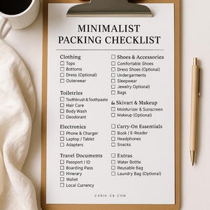 Minimalist Packing Checklist Printable | Travel Packing List | Vacation ...