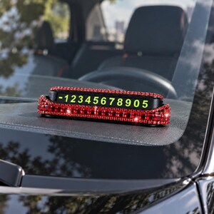 Letrero de número de teléfono para coche con incrustaciones de diamantes de imitación, placa de número de estacionamiento temporal con diamantes de imitación, pantalla de número de teléfono de cristal para el salpicadero, accesorios para coche