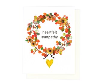 Heartfelt Sympathy Wreath, Condolences, Loss, Thinking of You Greeting Card, Watercolor Painting