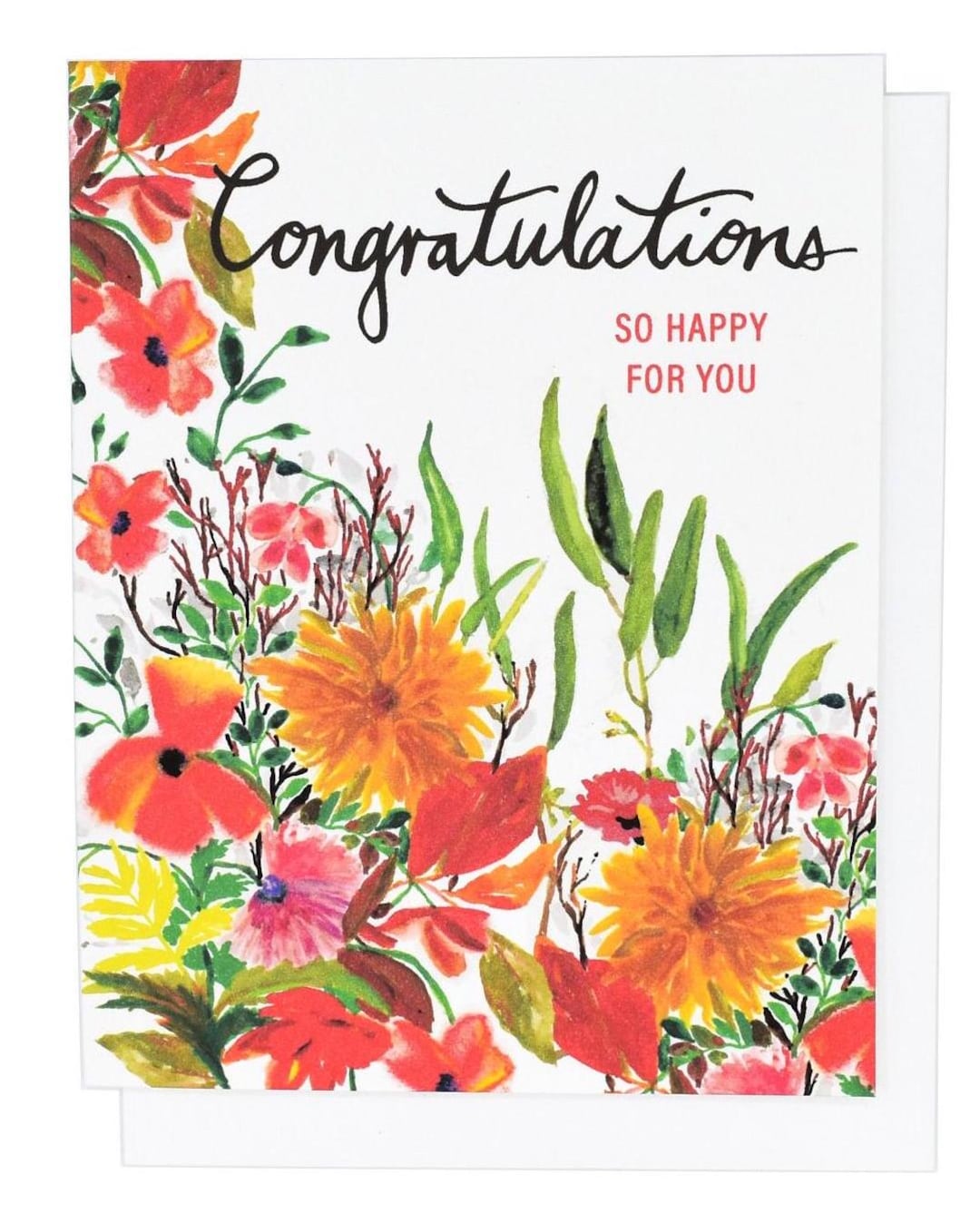 Congratulations, so Happy for You, Floral Painted Greeting Card - Etsy