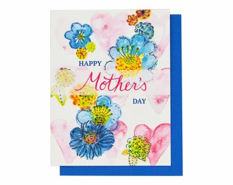 Happy Mother's Day, Mother's Day, Hearts & Floral Watercolor