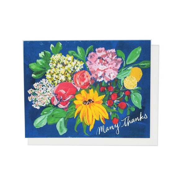 Blue Field Many Thanks Greeting Card, Painted Summer Floral Thank You