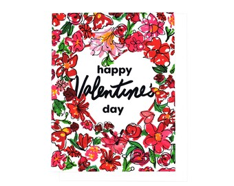 Red Flowers Valentine's Day Greeting Card