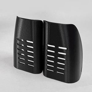 May include: Two black, curved, 3D-printed plastic components featuring a series of horizontal ventilation slots. Each piece has a textured surface and a rounded, asymmetrical shape. The logo GAVILAND 3D SOLUTIONS is visible in the bottom corner.