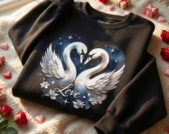Bluza z łabędziami na Walentynki, romantyczny wzór serca dla pary
