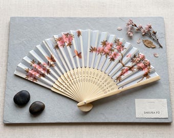 Artisan Hand Assembled Bamboo Folding Fan, Delicate Floral Bird Handmade Decorative Fan