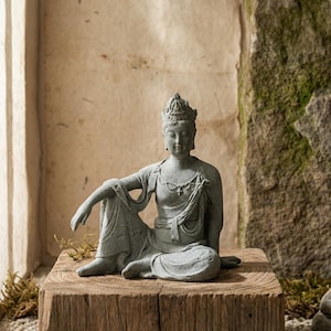 Handmade Stone Bodhisattva Figurine, Zen Meditation Desktop Ornament, Spiritual Home Accent