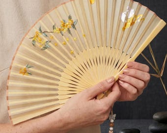 Hand Embroidered Silk Fan, Osmanthus Jade Rabbit, Bamboo Tassel, Elegant Art Gift